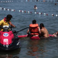 Mavi bayraklı plajda jet skili tatbikat 